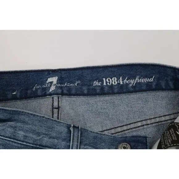 7 FOR ALL MANKIND Blue Denim Ripped Distressed Straight Leg Jeans Pants Size 26